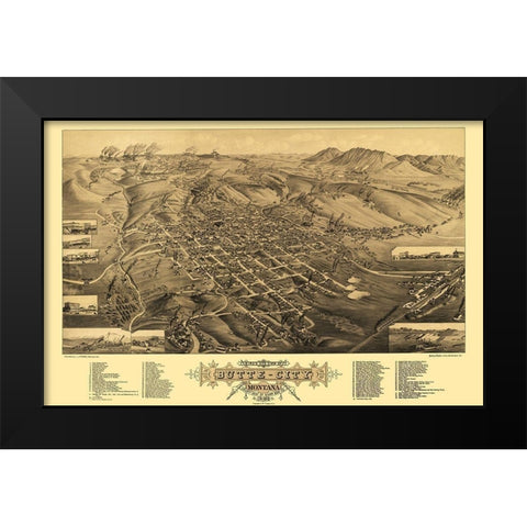 Butte Montana - Stoner 1884 Black Modern Wood Framed Art Print by Stoner