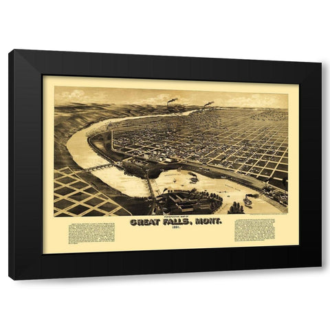 Great Falls Montana - American Pub Co 1884 Black Modern Wood Framed Art Print with Double Matting by American Pub Co