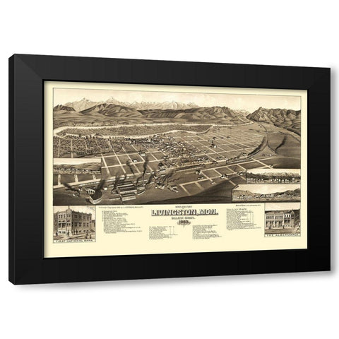 Livingston Montana - Stoner 1884 Black Modern Wood Framed Art Print by Stoner