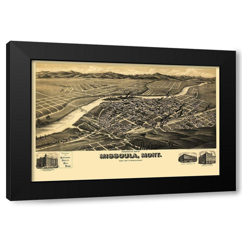 Missoula Montana - American Pub Co 1891 Black Modern Wood Framed Art Print with Double Matting by American Pub Co