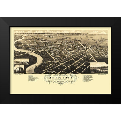 Miles City Montana - Stoner 1883 Black Modern Wood Framed Art Print by Stoner