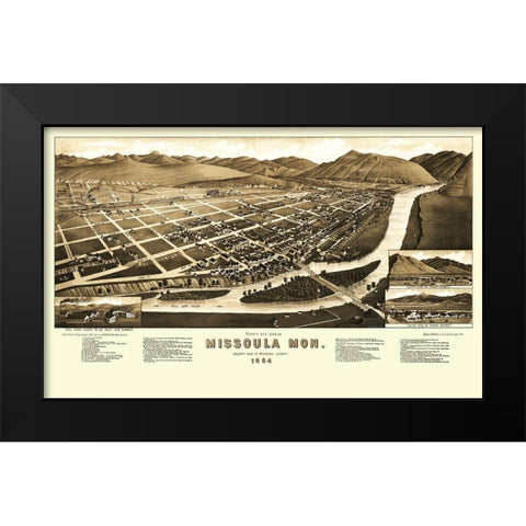 Missoula Montana - Stoner 1884 Black Modern Wood Framed Art Print by Stoner