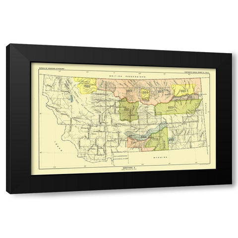 Montana - Yellowstone National Park - Hoen 1896 Black Modern Wood Framed Art Print by Hoen