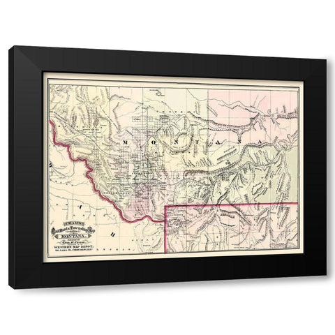 Montana Territory - Cram 1875 Black Modern Wood Framed Art Print by Cram