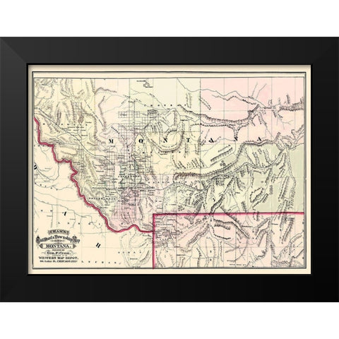 Montana Territory - Cram 1875 Black Modern Wood Framed Art Print by Cram