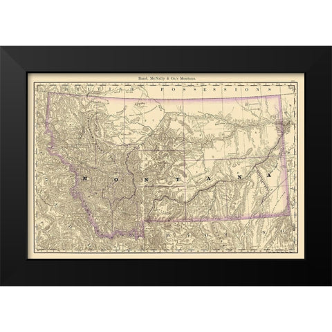 Montana - Rand McNally 1879 Black Modern Wood Framed Art Print by Rand McNally