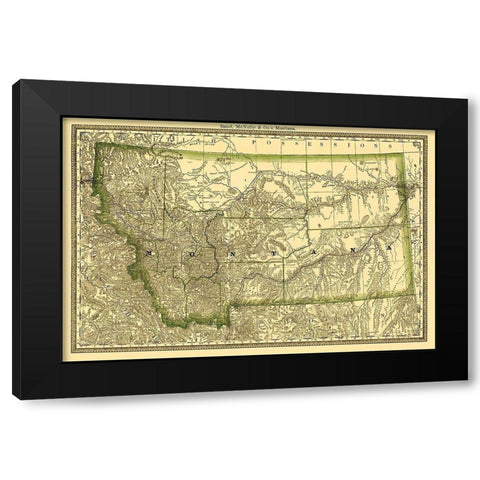Montana - Rand McNally 1881 Black Modern Wood Framed Art Print by Rand McNally