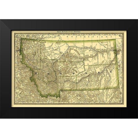 Montana - Rand McNally 1881 Black Modern Wood Framed Art Print by Rand McNally
