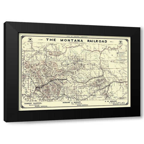Montana Railroad - Polley 1899 Black Modern Wood Framed Art Print by Polley