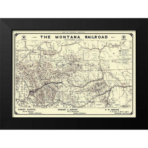 Montana Railroad - Polley 1899 Black Modern Wood Framed Art Print by Polley