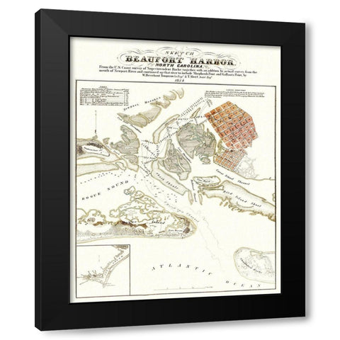 Beaufort Harbor  North Carolina - Tompson 1854 Black Modern Wood Framed Art Print with Double Matting by Tompson