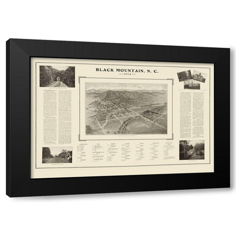 Black Mountain North Carolina - Fowler 1912 Black Modern Wood Framed Art Print with Double Matting by Fowler