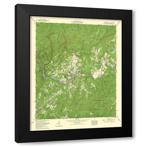 Bryson City North Carolina Quad - USGS 1935 Black Modern Wood Framed Art Print with Double Matting by USGS