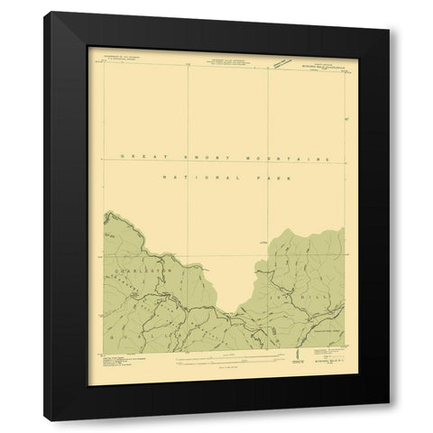 Bunches Bald North Carolina Quad - USGS 1935 Black Modern Wood Framed Art Print with Double Matting by USGS