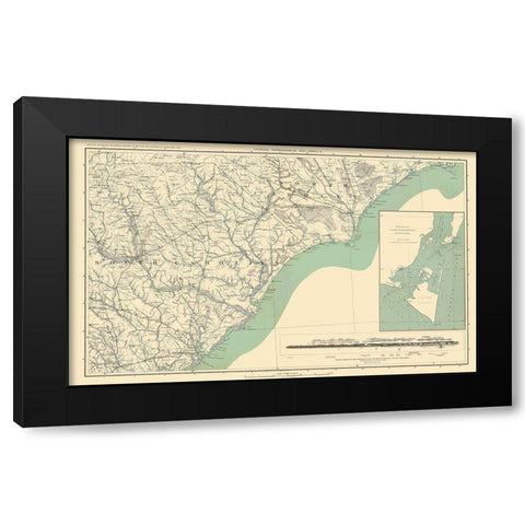 Entrance to Cape Fear River Topographical Black Modern Wood Framed Art Print by Bien