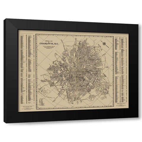 Charlotte, Street Guide North Carolina - 1935 Black Modern Wood Framed Art Print with Double Matting by City Engineer