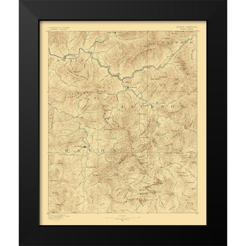 Cowee North Carolina Sheet - USGS 1886 Black Modern Wood Framed Art Print by USGS