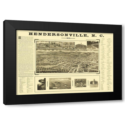 Hendersonville North Carolina - Fowler 1913 Black Modern Wood Framed Art Print with Double Matting by Fowler