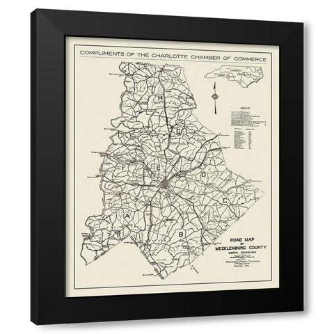 Mecklenburg North Carolina - Ross 1922 Black Modern Wood Framed Art Print with Double Matting by Ross