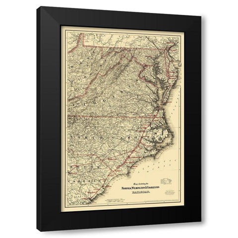 Norfolk, Wilmington and Charleston Railroad 1891 Black Modern Wood Framed Art Print with Double Matting by Colton