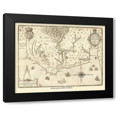 Outer Banks North Carolina, Virginia - 1590 Black Modern Wood Framed Art Print by Unknown