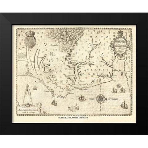 Outer Banks North Carolina, Virginia - 1590 Black Modern Wood Framed Art Print by Unknown