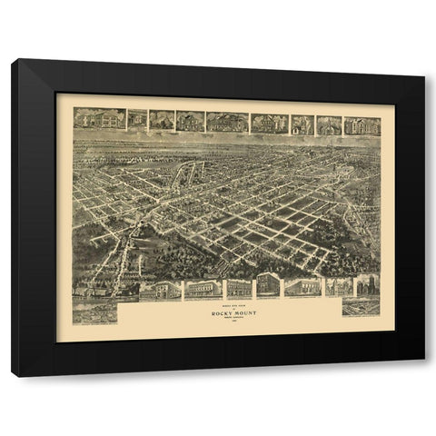 Rocky Mount North Carolina - Fowler 1907 Black Modern Wood Framed Art Print with Double Matting by Fowler