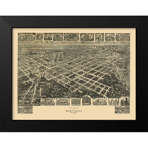 Rocky Mount North Carolina - Fowler 1907 Black Modern Wood Framed Art Print by Fowler