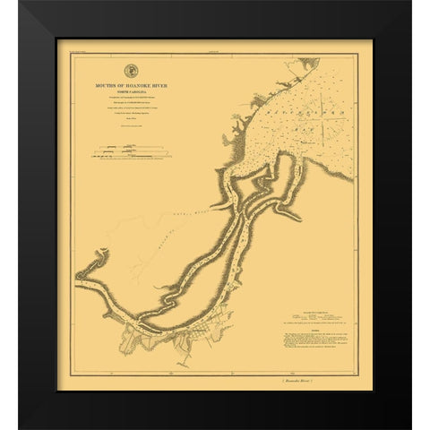 Roanoke River Mouth - USCS 1864 Black Modern Wood Framed Art Print by USCS