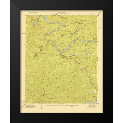 Tapoco North Carolina Tennessee Quad - USGS 1940 Black Modern Wood Framed Art Print by USGS