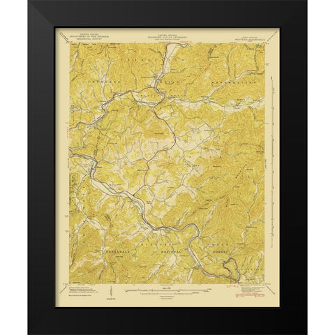 Whittier North Carolina Quad - USGS 1935 Black Modern Wood Framed Art Print by USGS