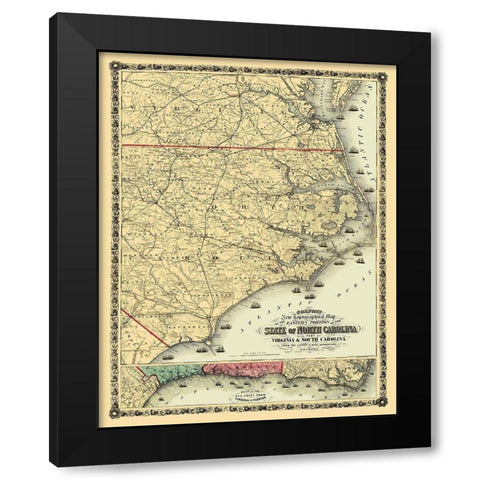 North Carolina, Eastern Portion - Colton 1861 Black Modern Wood Framed Art Print with Double Matting by Colton