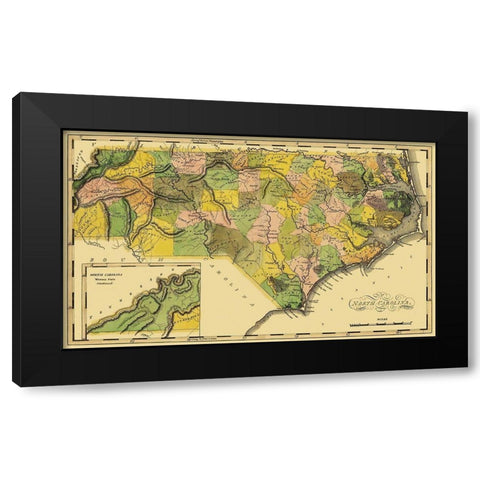 North Carolina - Lewis 1814 Black Modern Wood Framed Art Print with Double Matting by Lewis