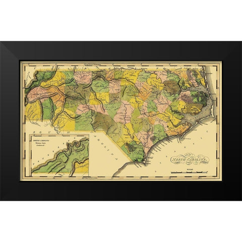 North Carolina - Lewis 1814 Black Modern Wood Framed Art Print by Lewis