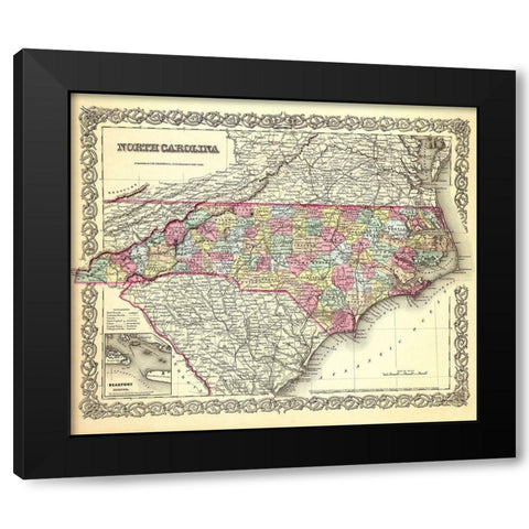 North Carolina - Colton 1856 Black Modern Wood Framed Art Print by Colton