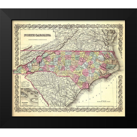 North Carolina - Colton 1856 Black Modern Wood Framed Art Print by Colton
