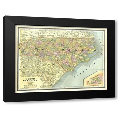 North Carolina - Cram 1886 Black Modern Wood Framed Art Print with Double Matting by Cram