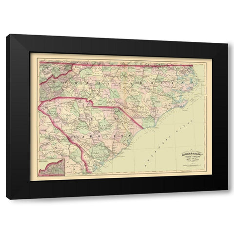 North Carolina, South Carolina - Asher 1872 Black Modern Wood Framed Art Print with Double Matting by Asher