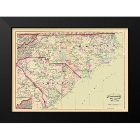North Carolina, South Carolina - Asher 1872 Black Modern Wood Framed Art Print by Asher