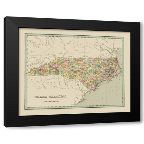North Carolina - Bradford 1838 Black Modern Wood Framed Art Print with Double Matting by Bradford
