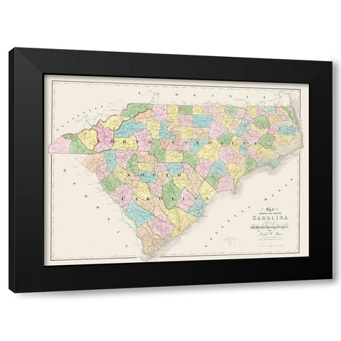 North Carolina, South Carolina - Burr 1839 Black Modern Wood Framed Art Print by Burr