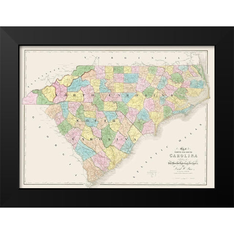 North Carolina, South Carolina - Burr 1839 Black Modern Wood Framed Art Print by Burr