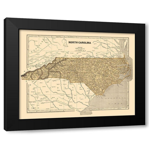 North Carolina - Morse 1845 Black Modern Wood Framed Art Print with Double Matting by Morse
