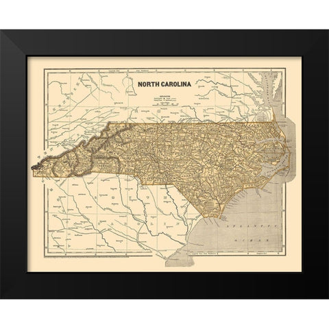 North Carolina - Morse 1845 Black Modern Wood Framed Art Print by Morse