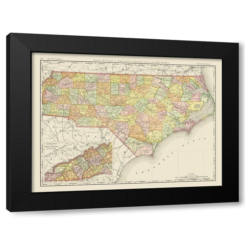 North Carolina - Rand McNally 1897 Black Modern Wood Framed Art Print by Rand McNally