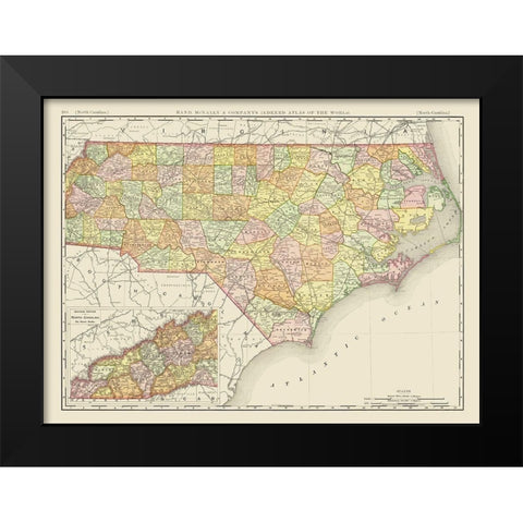 North Carolina - Rand McNally 1897 Black Modern Wood Framed Art Print by Rand McNally