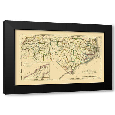 North Carolina - Del 1814 Black Modern Wood Framed Art Print with Double Matting by Del