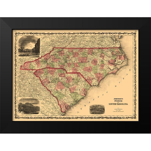 North Carolina South Carolina - Johnson 1861  Black Modern Wood Framed Art Print by Johnson