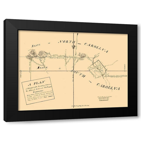 North Carolina South Carolina Boundaries -1777 Black Modern Wood Framed Art Print by Unknown