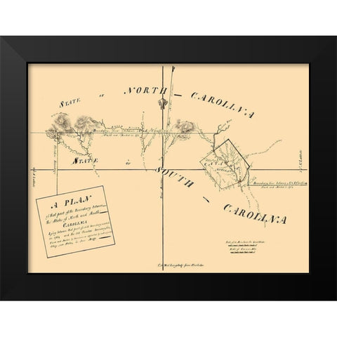 North Carolina South Carolina Boundaries -1777 Black Modern Wood Framed Art Print by Unknown